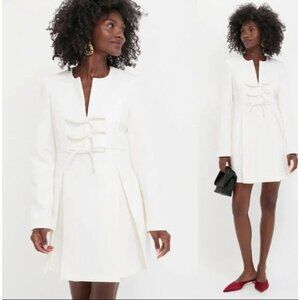 NWT Tuckernuck White Crepe Blair Bow Coat Long Sleeve Formal Mini Dress Size XS